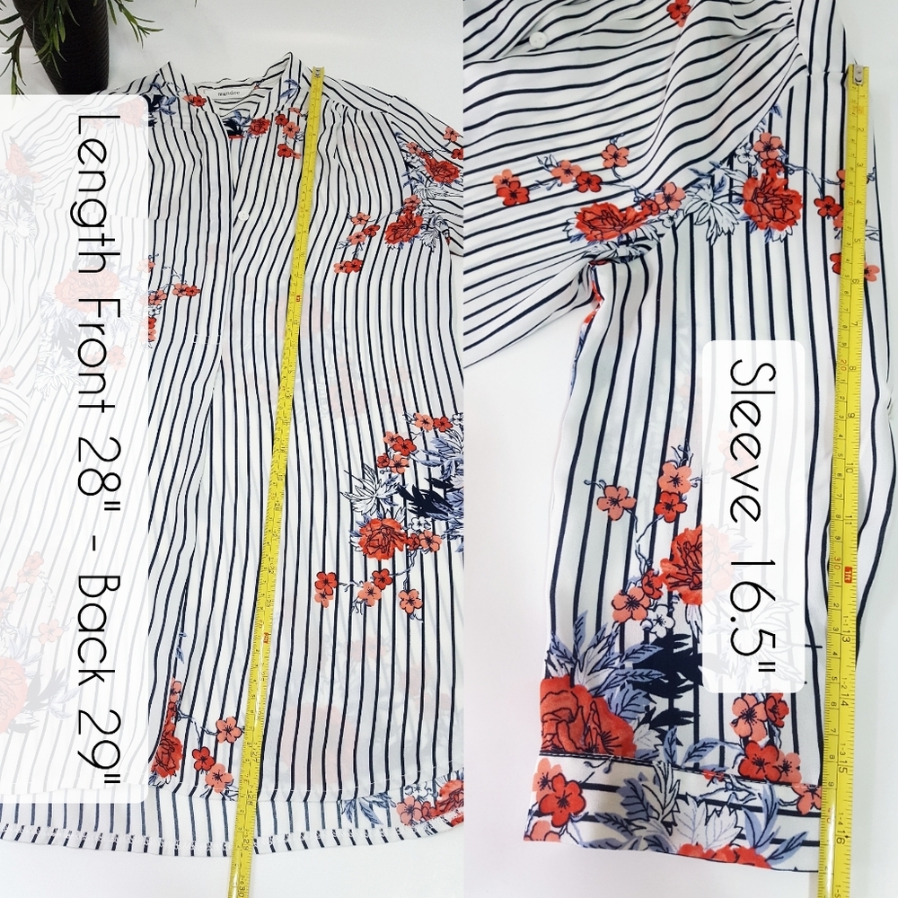 Mandee Vintage Floral Striped 3/4 Sleeve Chiffon Top - Picture 9 of 12